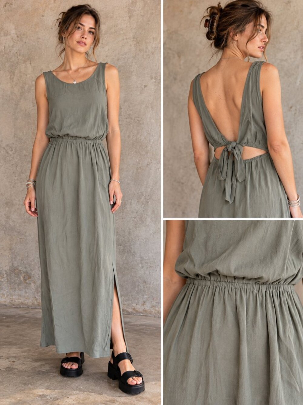ASOS Olive Green Open-Back Sleeveless Maxi Dress US 4
